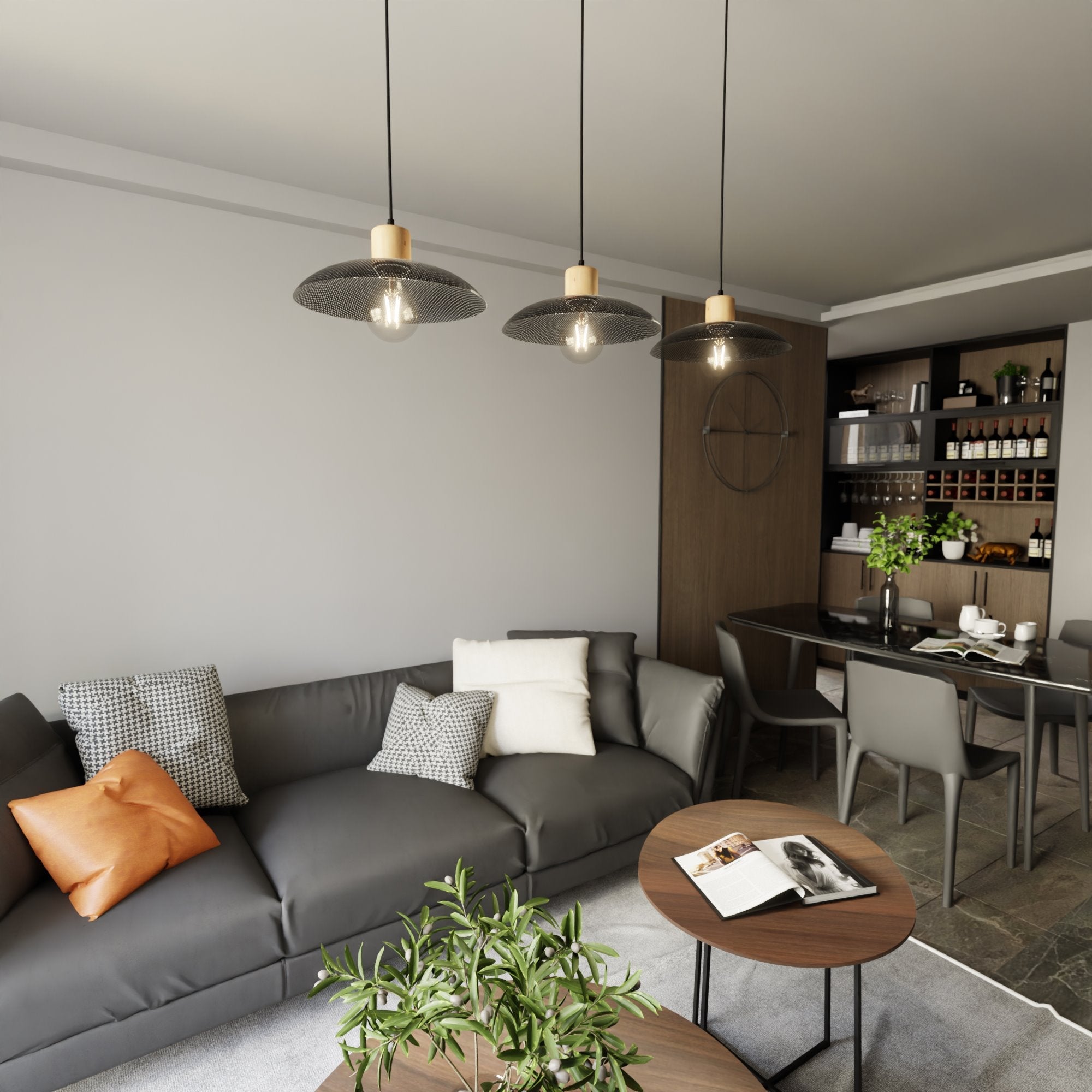 Lampa sufitowa NELI CZARNA 3 klosze E27 regulowana ZWIS metal i drewno - LAITICA