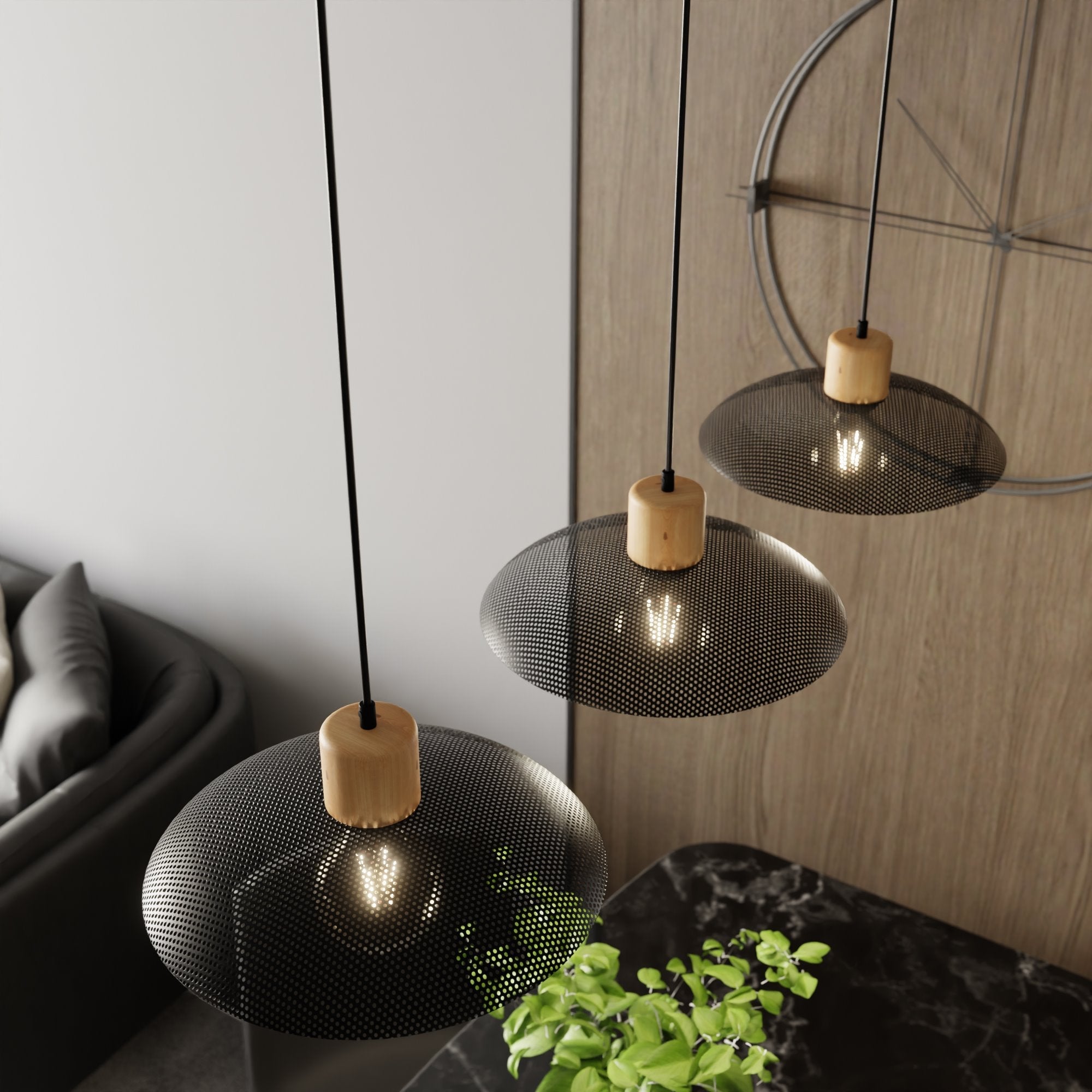 Lampa sufitowa NELI CZARNA 3 klosze E27 regulowana ZWIS metal i drewno - LAITICA