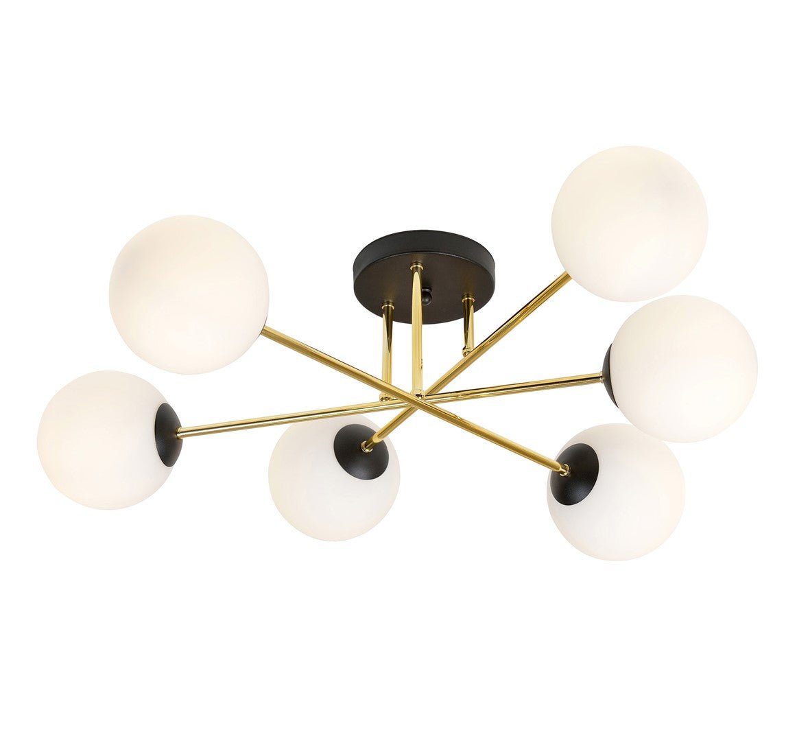 Lampa sufitowa NICEA czarno - złota 6 punktów światła OKRĄGŁE szklane klosze - LAITICA