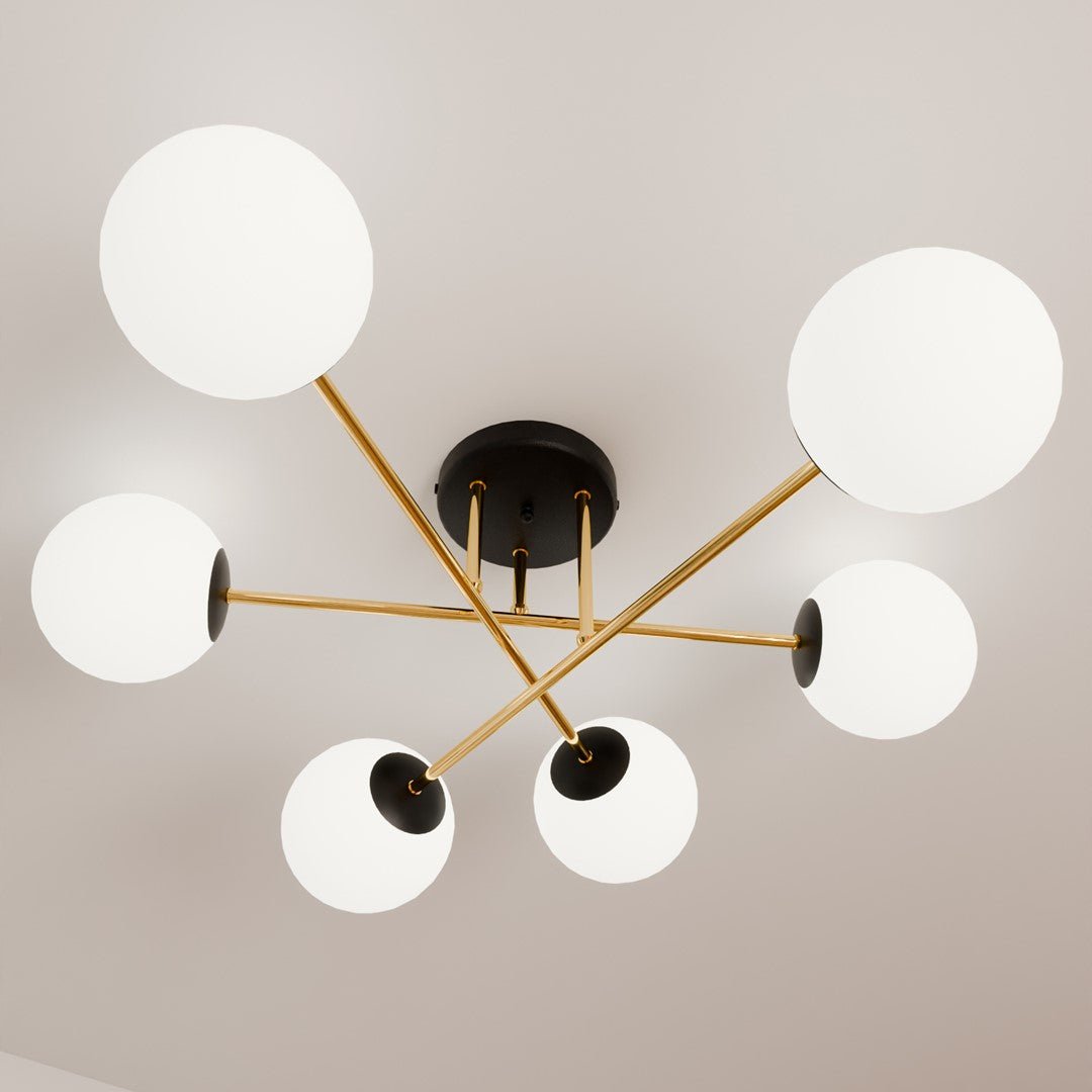Lampa sufitowa NICEA czarno - złota 6 punktów światła OKRĄGŁE szklane klosze - LAITICA