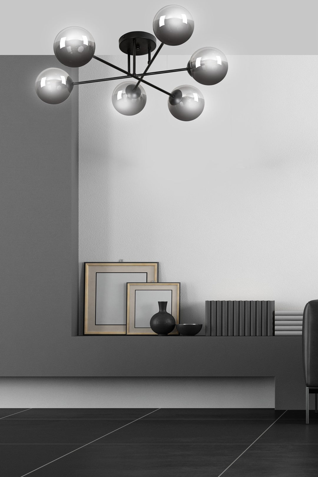 Lampa sufitowa NICEA plafon 6 punktów światła SZKLANY KLOSZ grafitowy 6xE14 - LAITICA