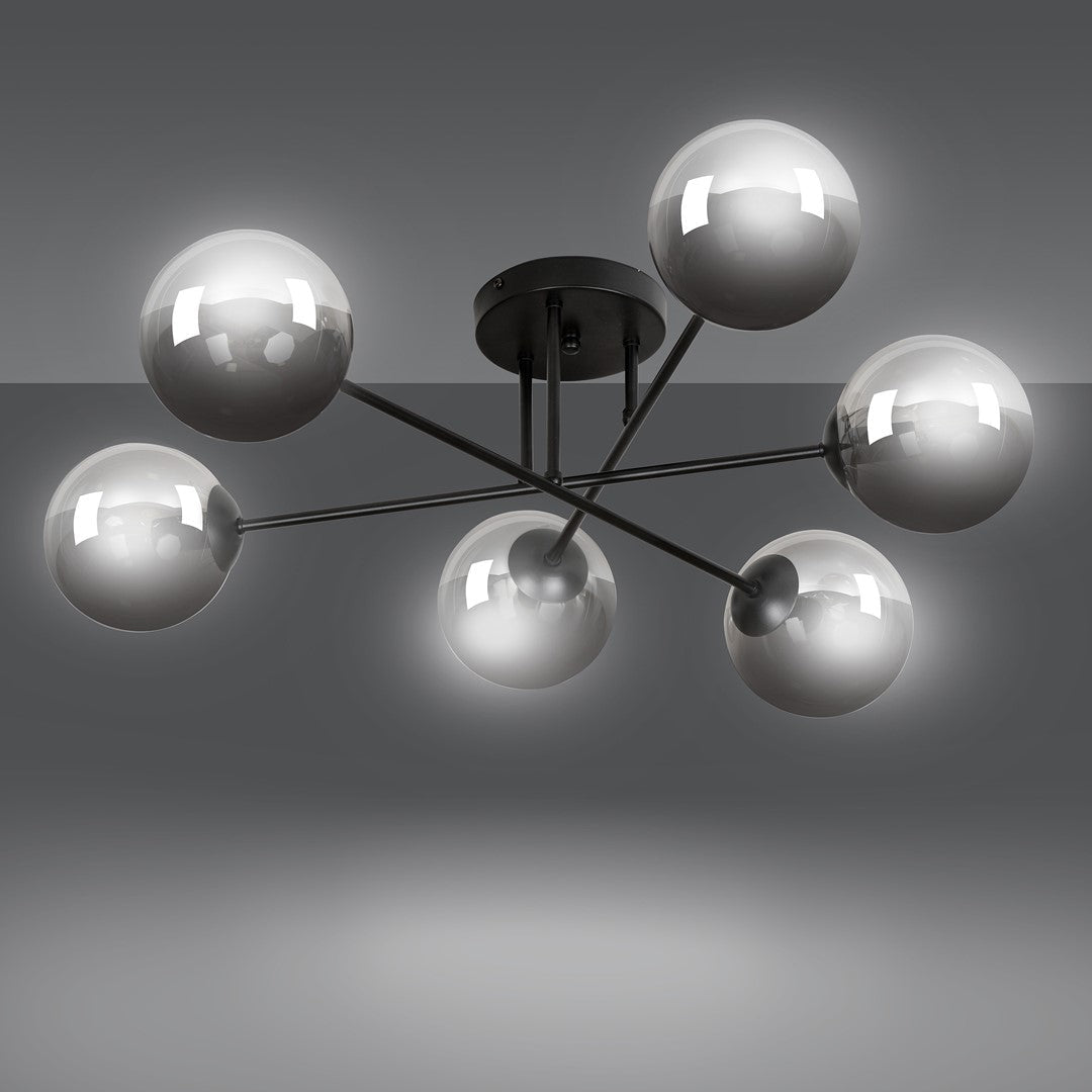 Lampa sufitowa NICEA plafon 6 punktów światła SZKLANY KLOSZ grafitowy 6xE14 - LAITICA