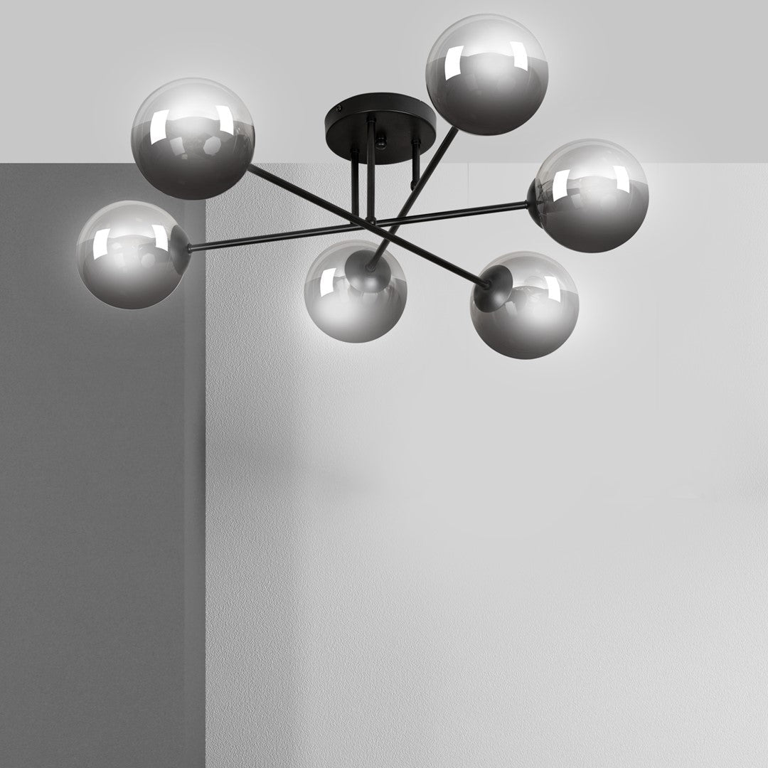Lampa sufitowa NICEA plafon 6 punktów światła SZKLANY KLOSZ grafitowy 6xE14 - LAITICA