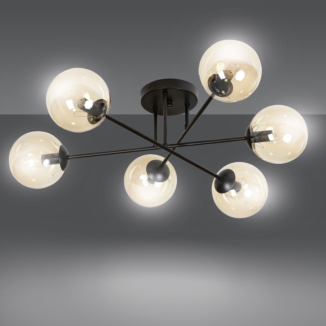 Lampa sufitowa NICEA plafon 6 punktów światła SZKLANY KLOSZ miodowy 6xE14 - LAITICA