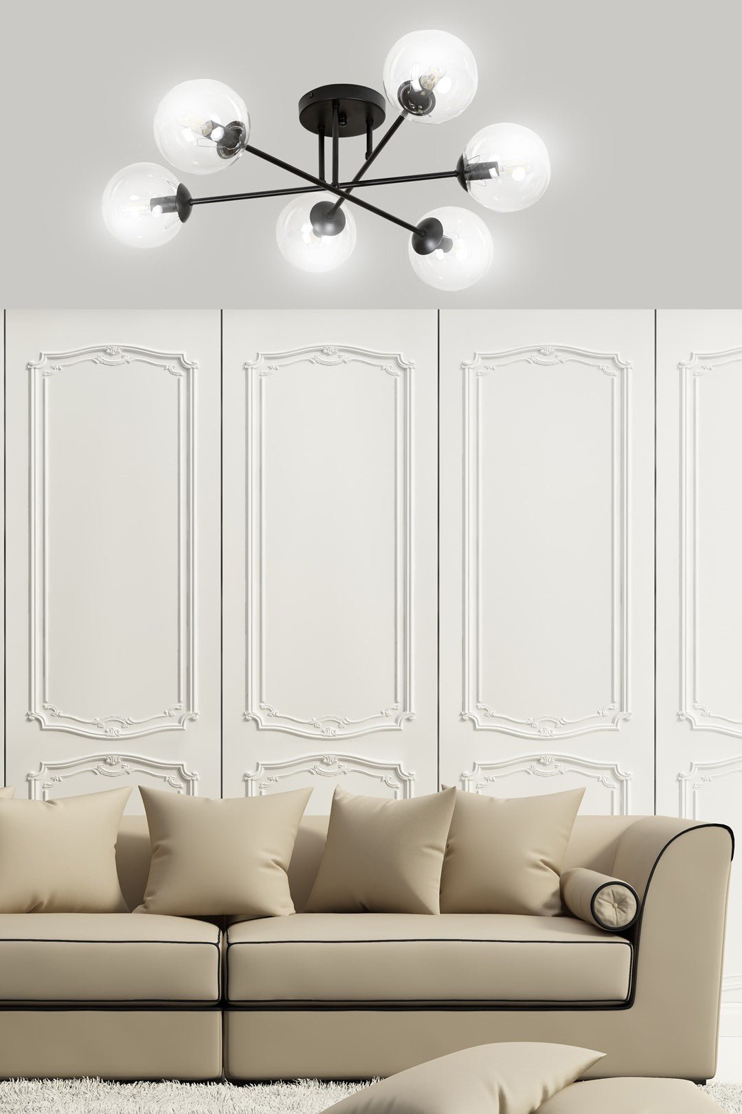 Lampa sufitowa NICEA plafon 6 punktów światła SZKLANY KLOSZ przeźroczysty - LAITICA