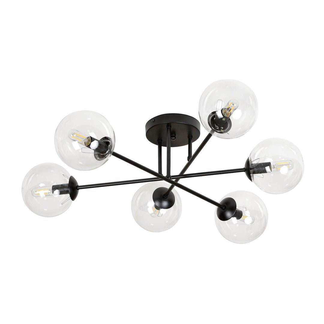 Lampa sufitowa NICEA plafon 6 punktów światła SZKLANY KLOSZ przeźroczysty - LAITICA