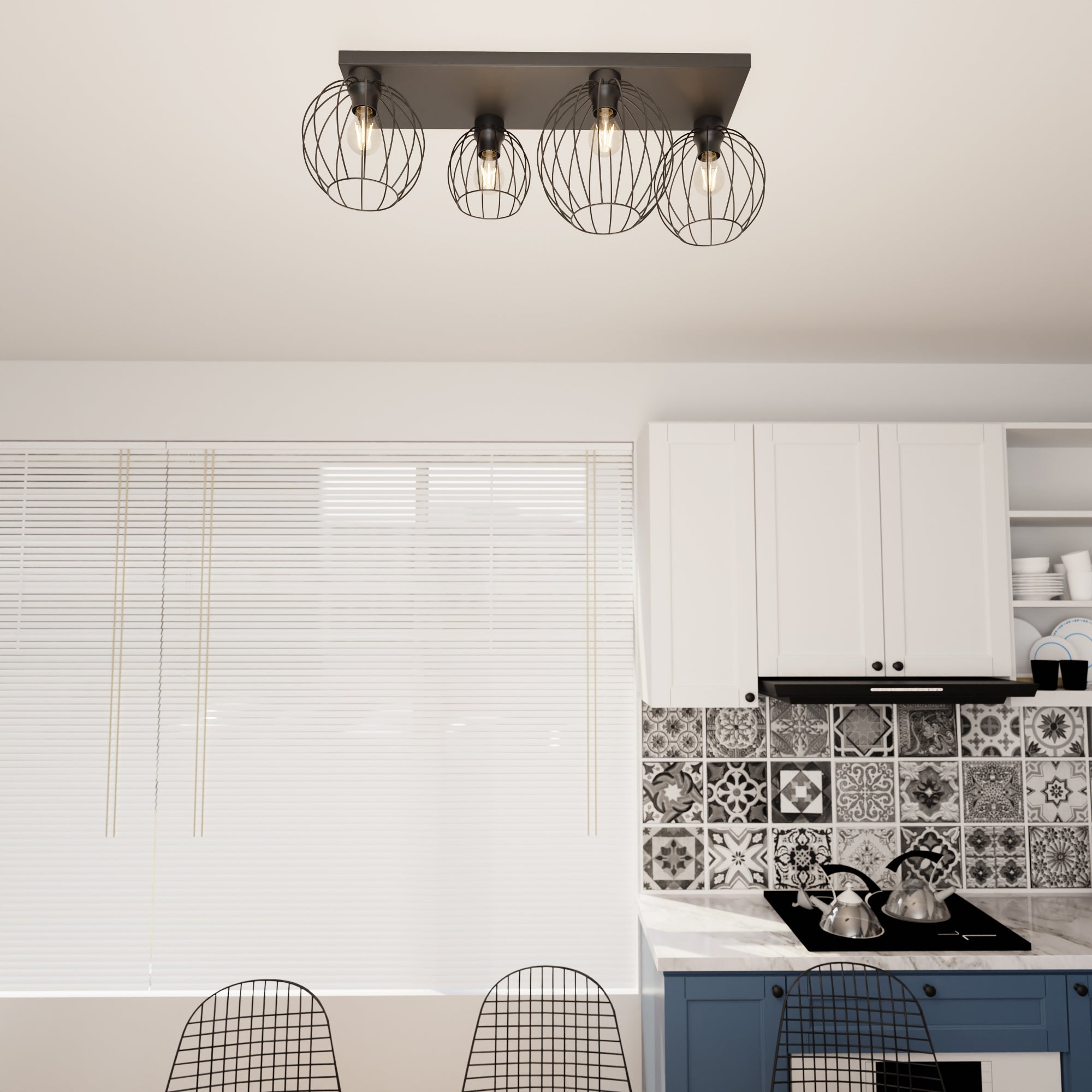 Lampa Sufitowa Plafon LIMA Czarny Metalowe Klosze 4 - punktowa E27 Druciana - LAITICA