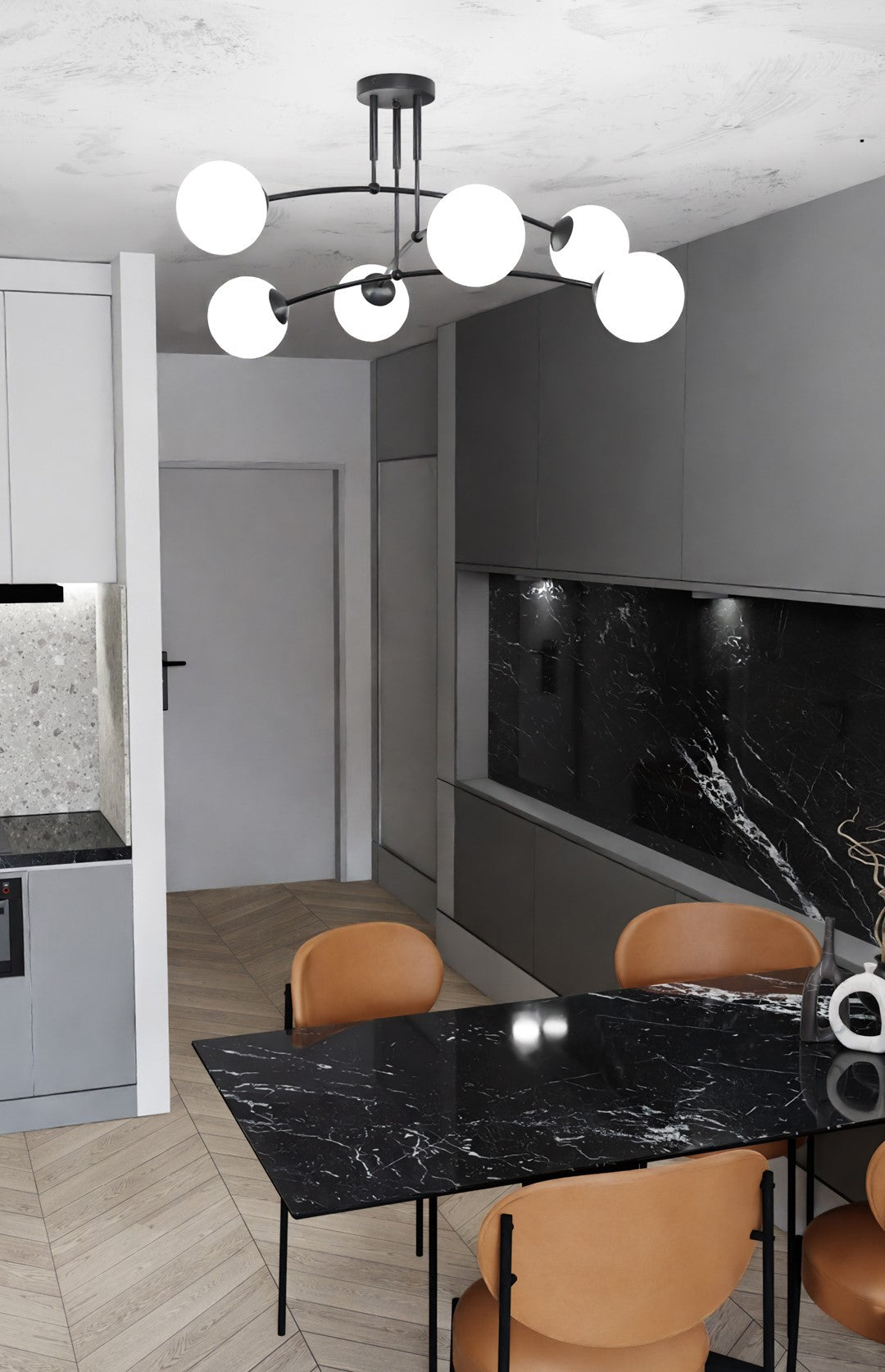 Lampa sufitowa PREGOS 6 BLACK klasyczna, klosz, czarno/biała - LAITICA