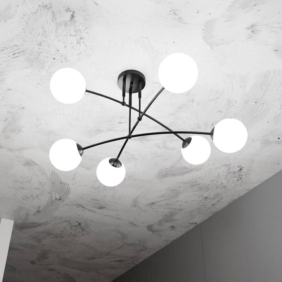 Lampa sufitowa PREGOS 6 BLACK klasyczna, klosz, czarno/biała - LAITICA