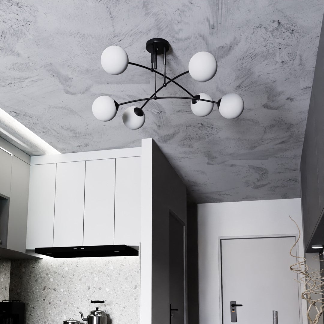 Lampa sufitowa PREGOS 6 BLACK klasyczna, klosz, czarno/biała - LAITICA