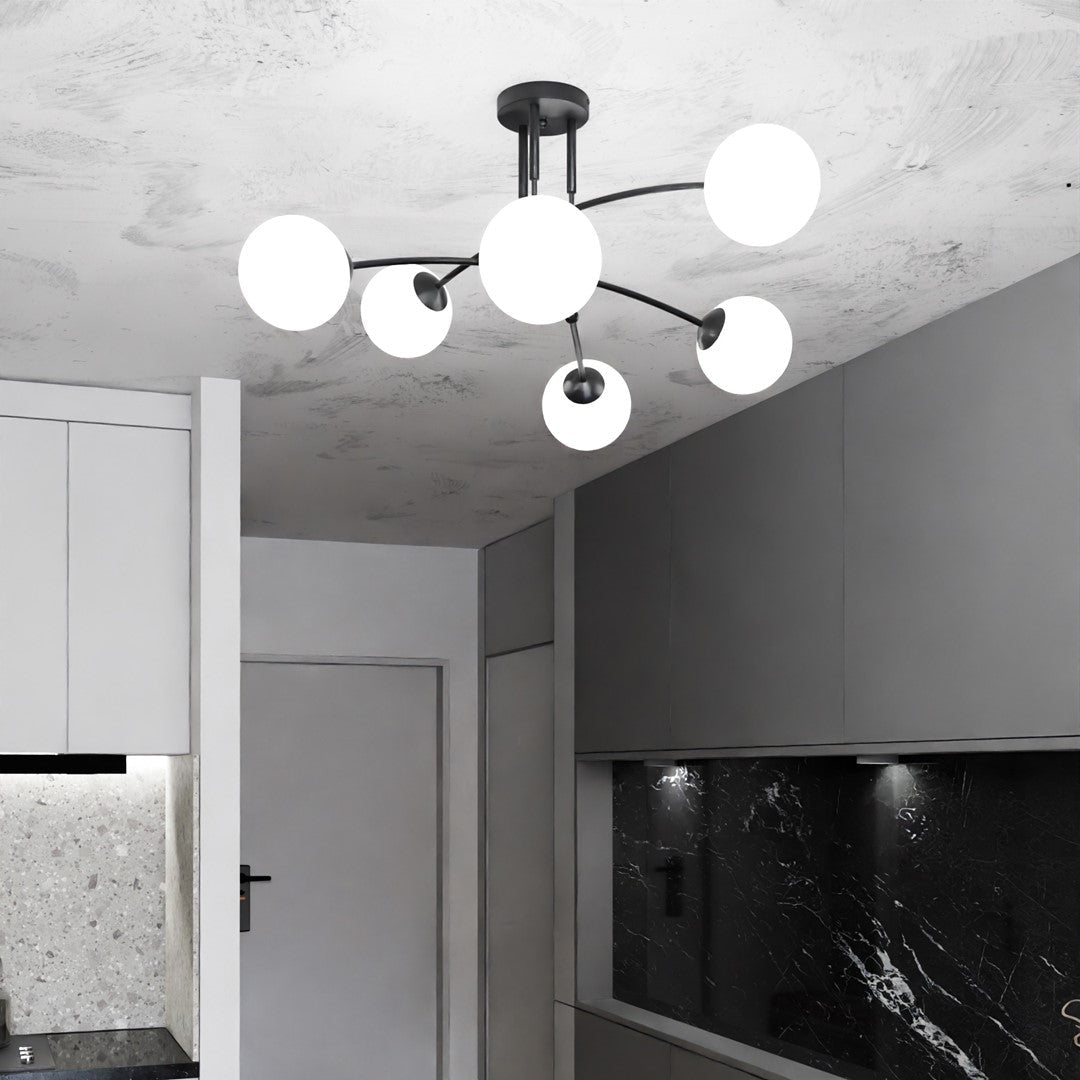 Lampa sufitowa PREGOS 6 BLACK klasyczna, klosz, czarno/biała - LAITICA