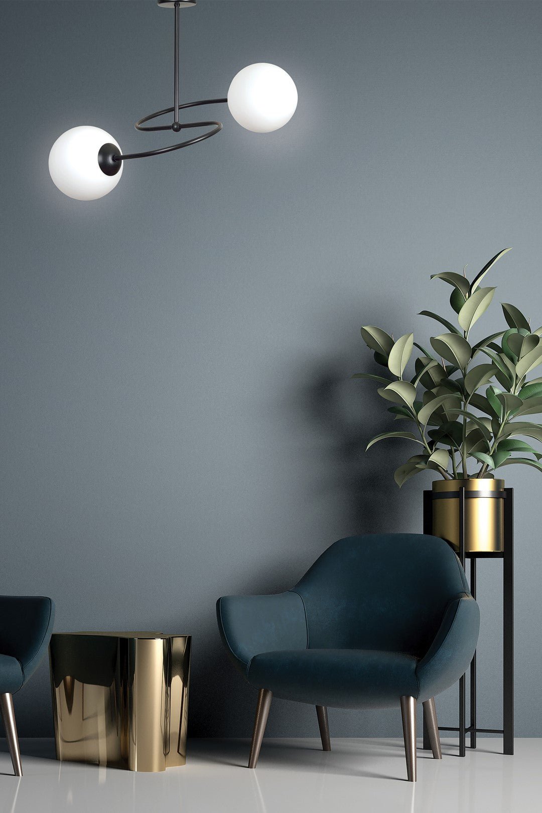 Lampa sufitowa SELBI 2 BLACK klasyczna, klosz, czarno/biała - LAITICA