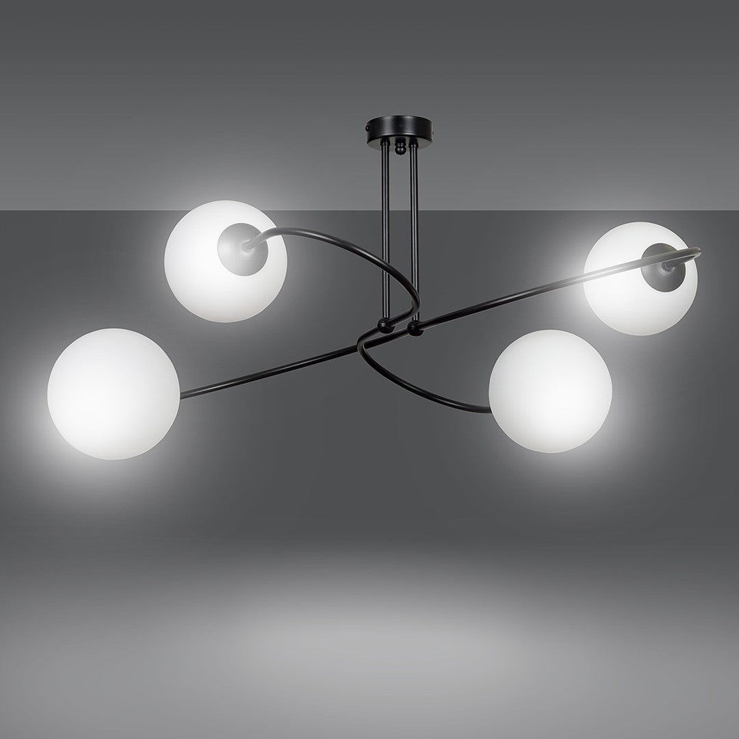 Lampa sufitowa SELBI 4 BLACK klasyczna, klosz, czarno/biała - LAITICA