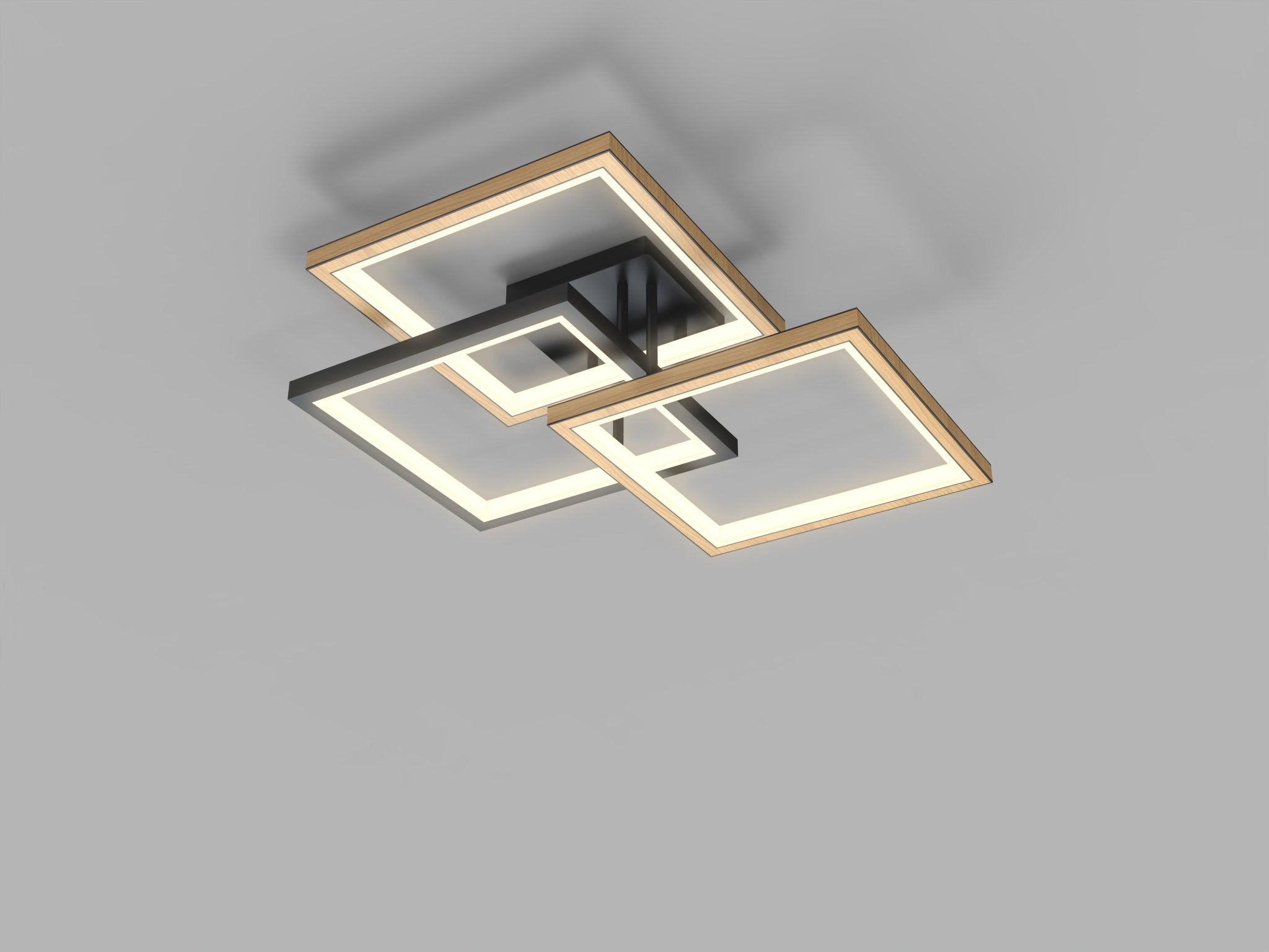 Lampa sufitowa trójka LED MALTA geometryczna BARWA CIEPŁA czarny/drewno - LAITICA