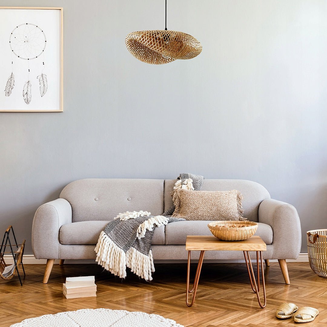 Lampa Sufitowa w Stylu BOHO Wisząca E27 DUŻA 50cm Bambusowa Naturalna - LAITICA