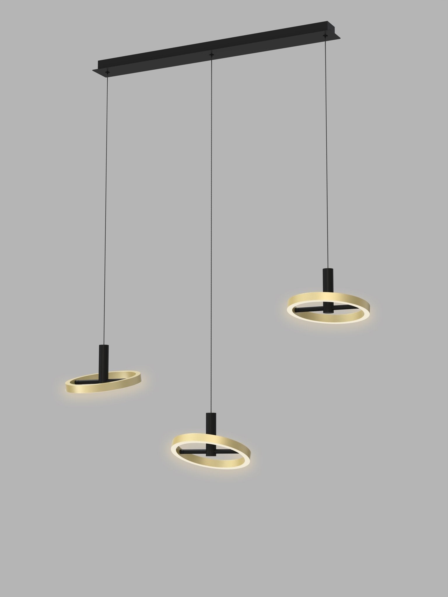 Lampa sufitowa wisząca LED MALTA trójka złote okręgi BARWA CIEPŁA czarna - LAITICA
