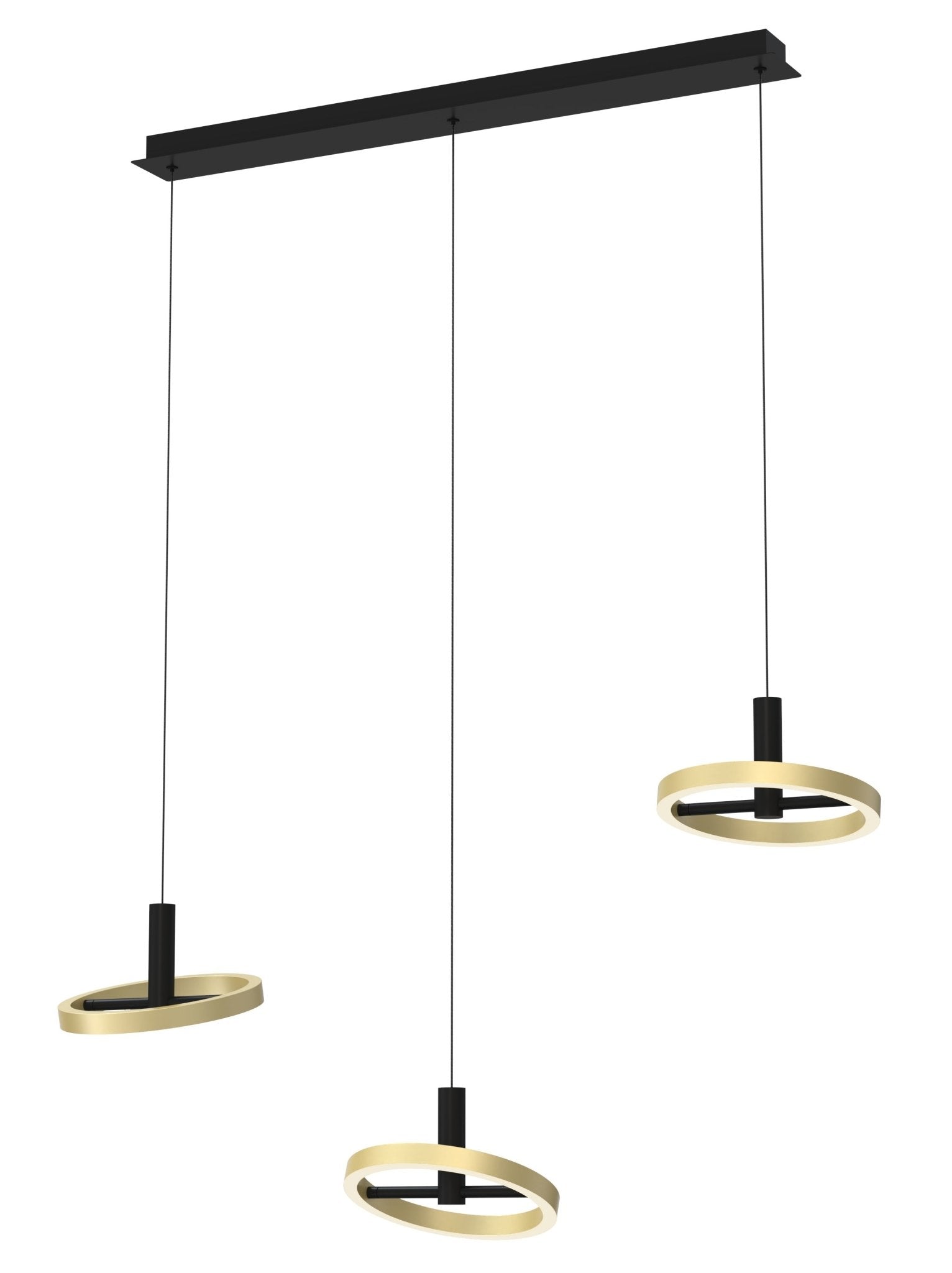 Lampa sufitowa wisząca LED MALTA trójka złote okręgi BARWA CIEPŁA czarna - LAITICA