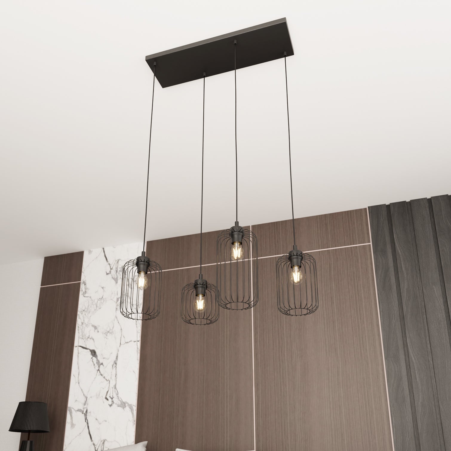 Lampa Sufitowa Wisząca LIMA 4 - punktowa E27 Loft Metalowa Czarna Regulowana - LAITICA