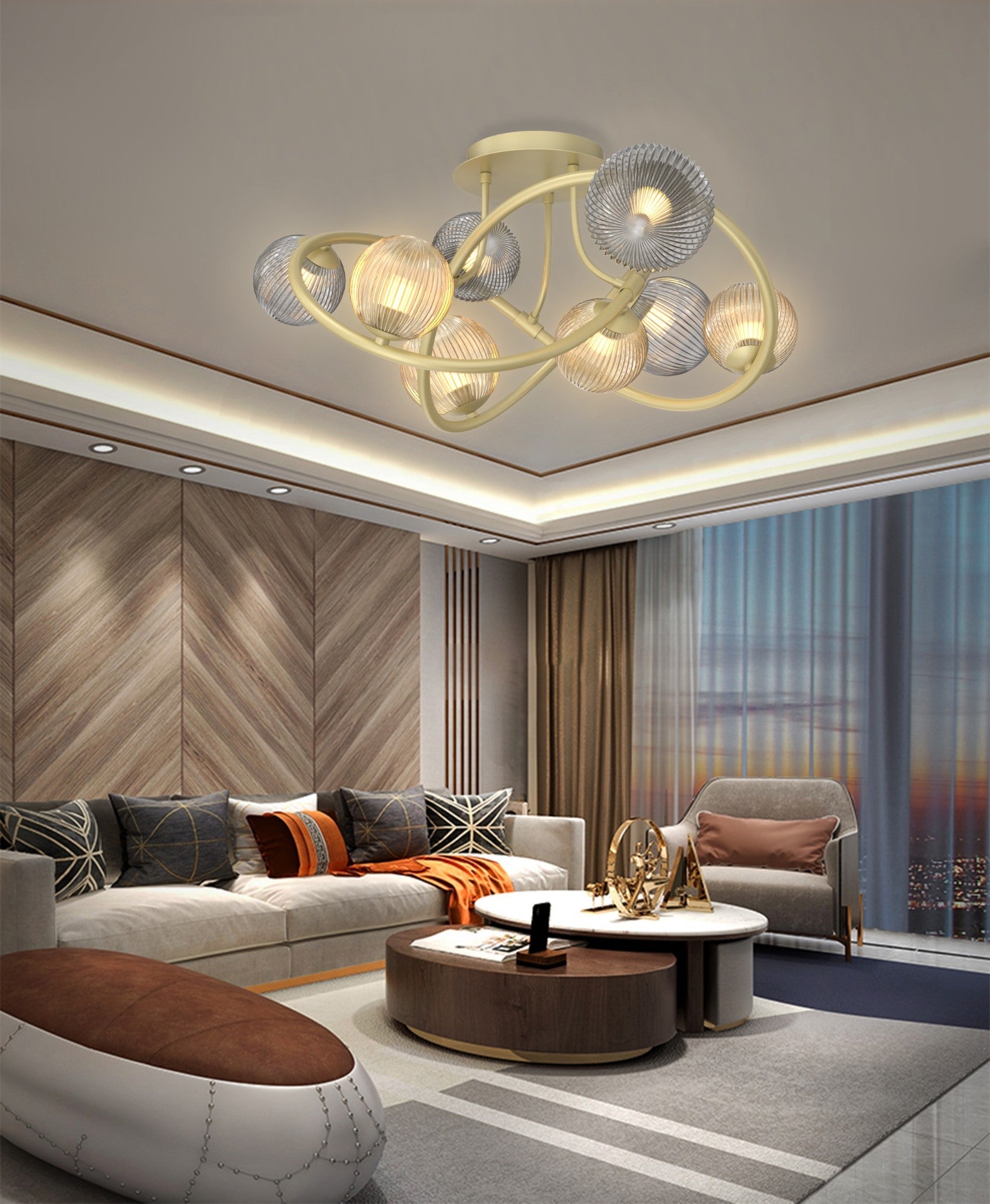 Lampa sufitowa ZŁOTA MALTA 8 kloszy BARWA CIEPŁA dekoracyjna do salonu - LAITICA