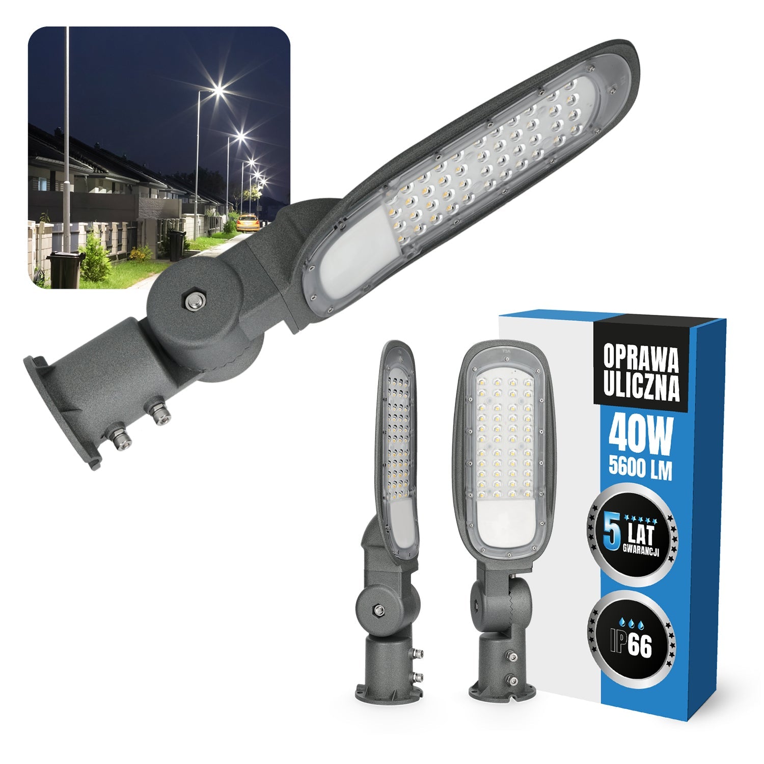 Lampa Uliczna LED Latarnia 40W Oprawa Drogowa IP66 wodoodporna 4000K - LAITICA