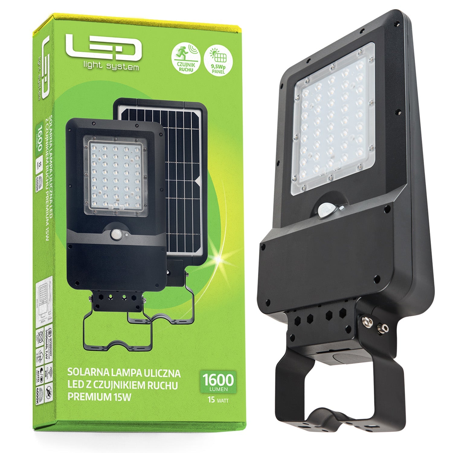 Lampa ULICZNA Solarna Czujnik Ruchu Latarnia 15W Naświetlacz IP65 MOCNA - LAITICA