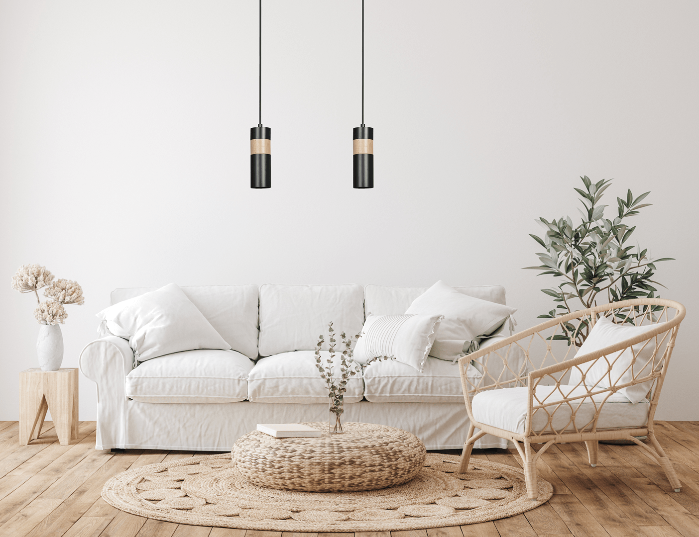 Lampa wisząca AKARI 1 BLACK skandynawska tuba drewno czarna - LAITICA