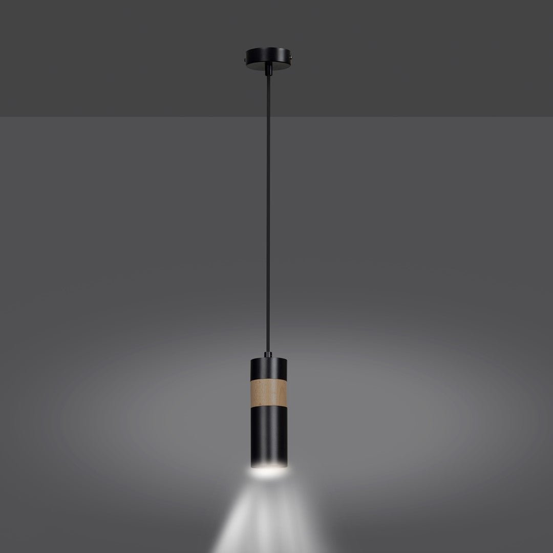 Lampa wisząca AKARI 1 BLACK skandynawska tuba drewno czarna - LAITICA