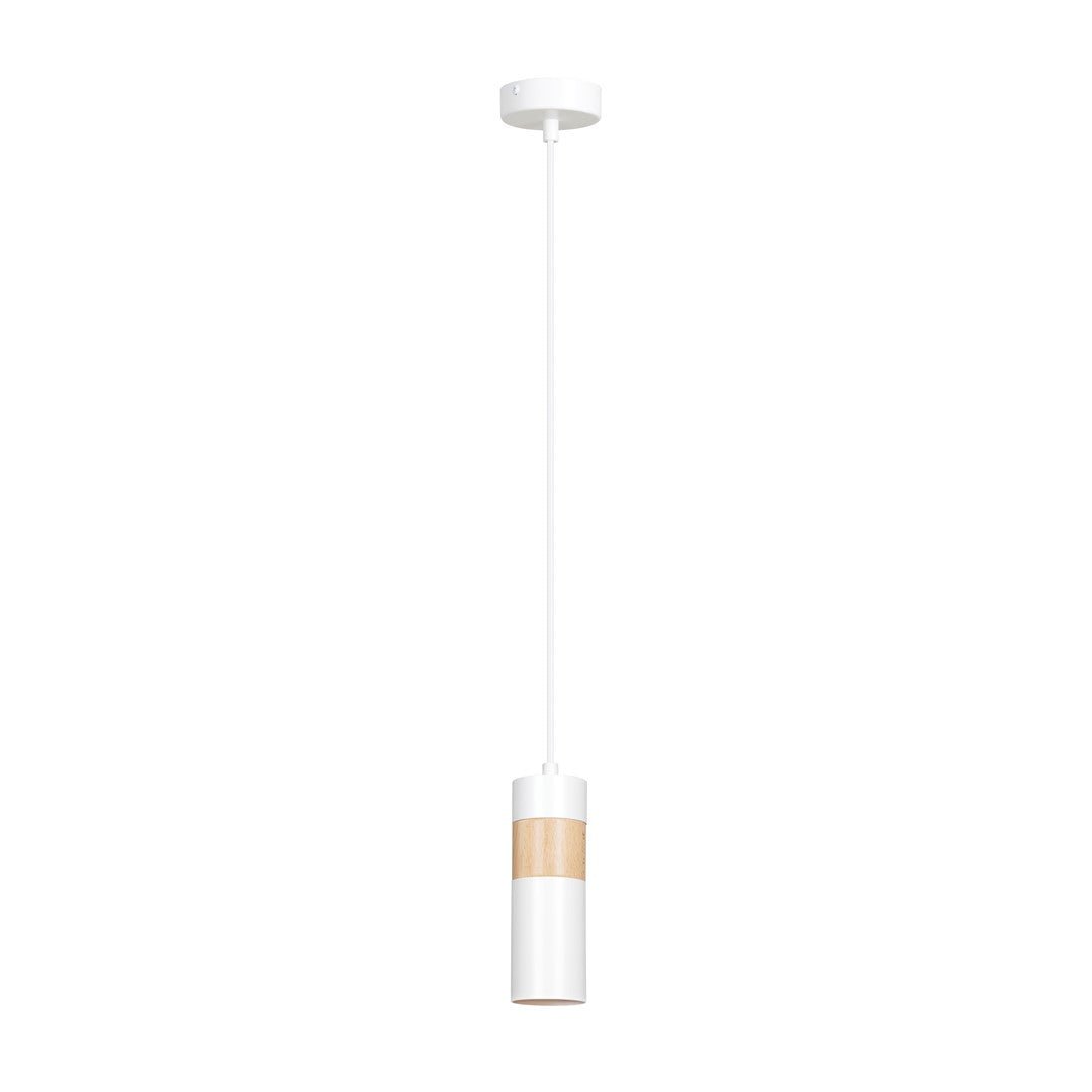 Lampa wisząca AKARI 1 WHITE skandynawska tuba drewno biała - LAITICA
