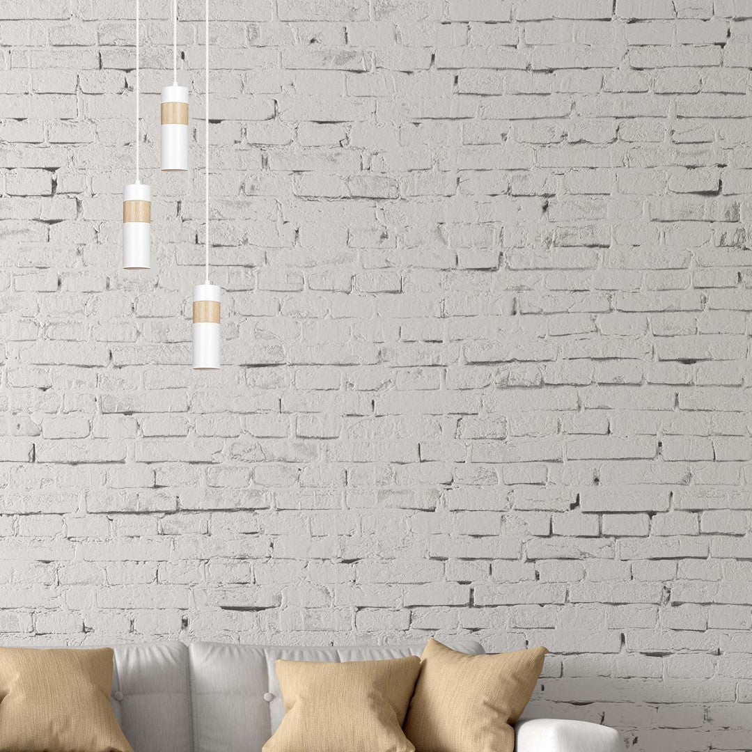 Lampa wisząca AKARI 1 WHITE skandynawska tuba drewno biała - LAITICA