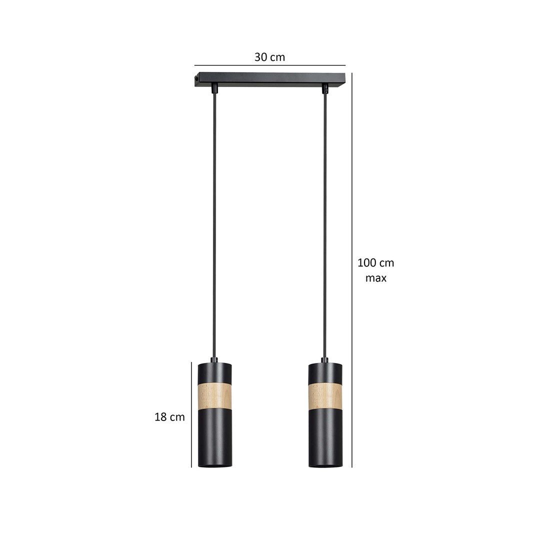Lampa wisząca AKARI 2 BLACK skandynawska tuby drewno czarna - LAITICA