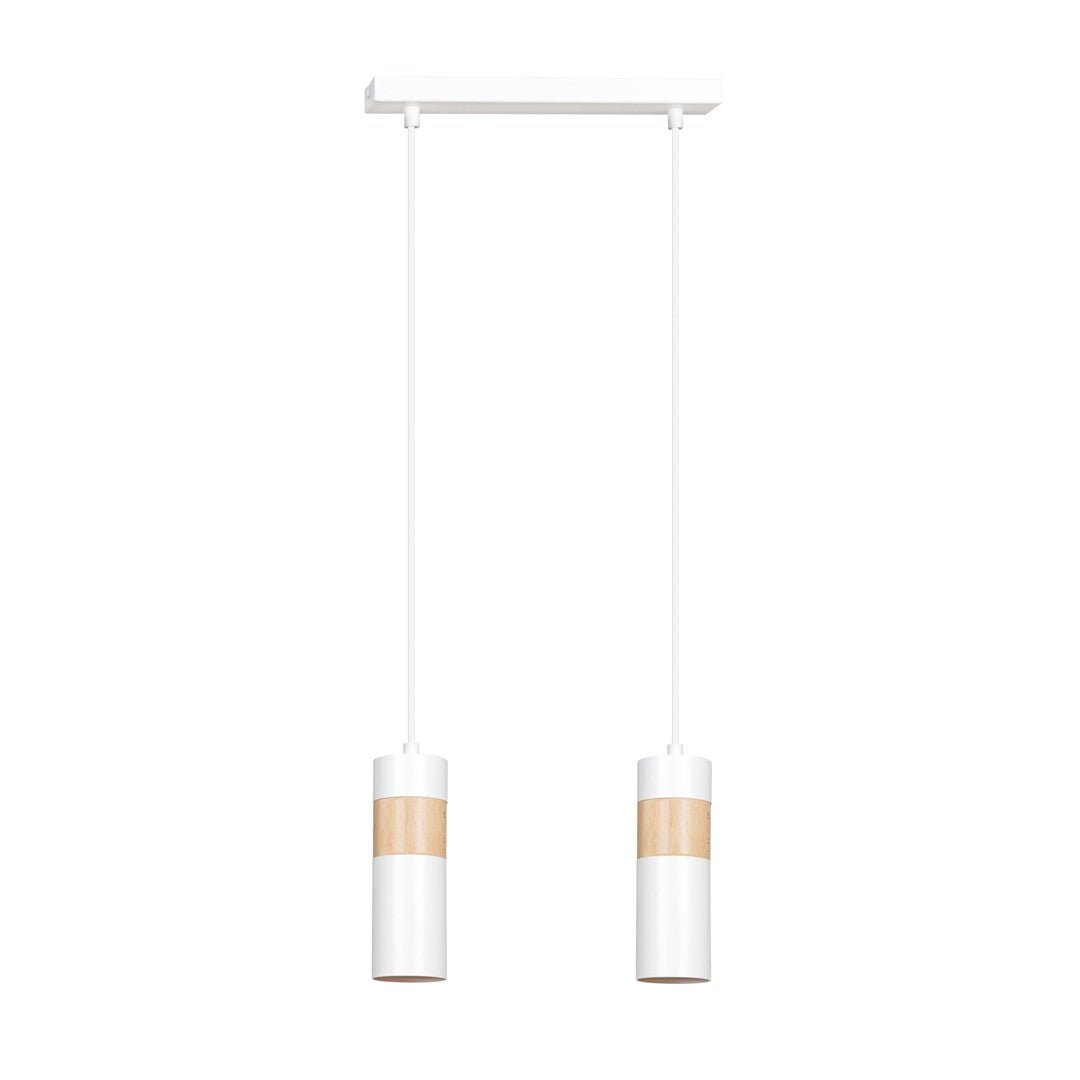 Lampa wisząca AKARI 2 WHITE skandynawska tuby drewno biała - LAITICA