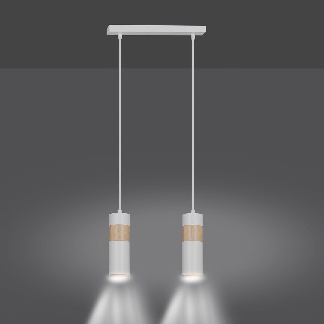 Lampa wisząca AKARI 2 WHITE skandynawska tuby drewno biała - LAITICA