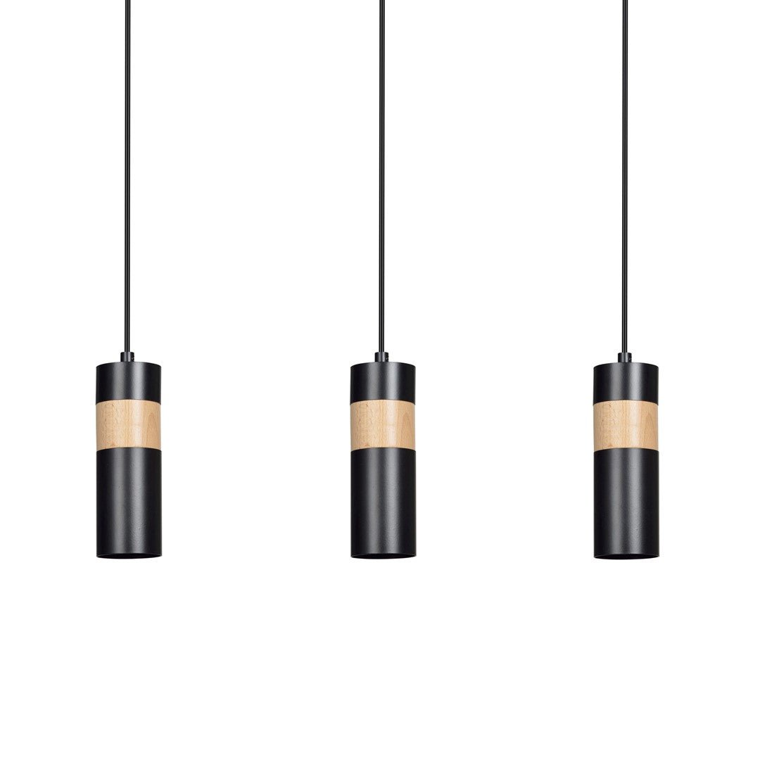 Lampa wisząca AKARI 3 BLACK skandynawska tuby drewno czarna - LAITICA