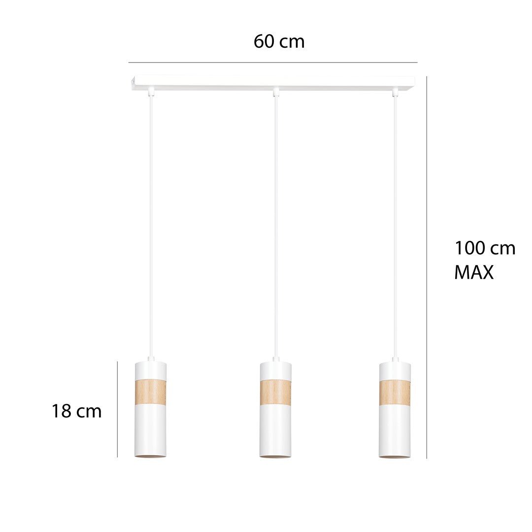 Lampa wisząca AKARI 3 WHITE skandynawska tuby drewno biała - LAITICA