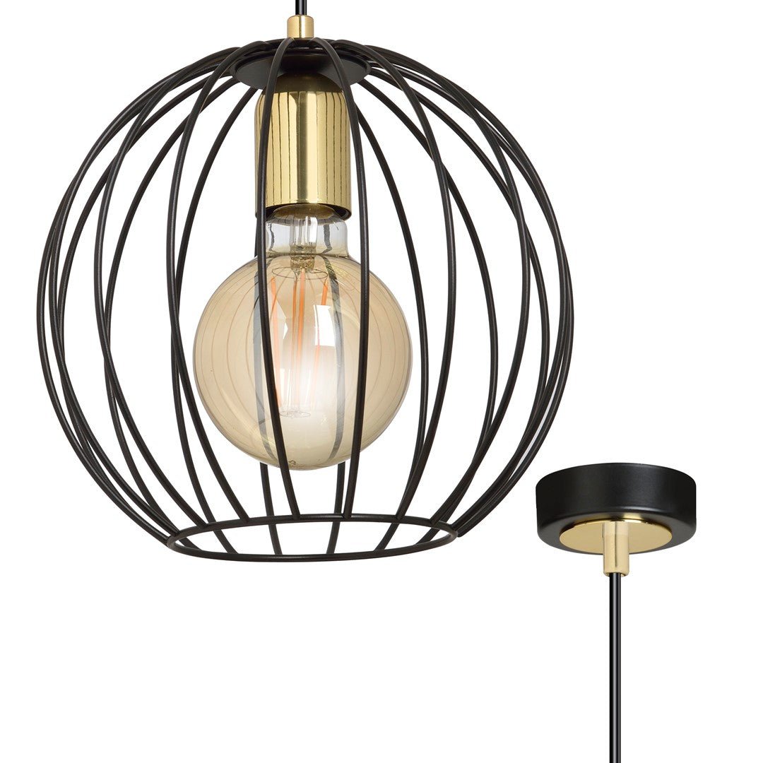 Lampa wisząca ALBIO 1 BLACK nowoczesna, loft, czarno/złota - LAITICA