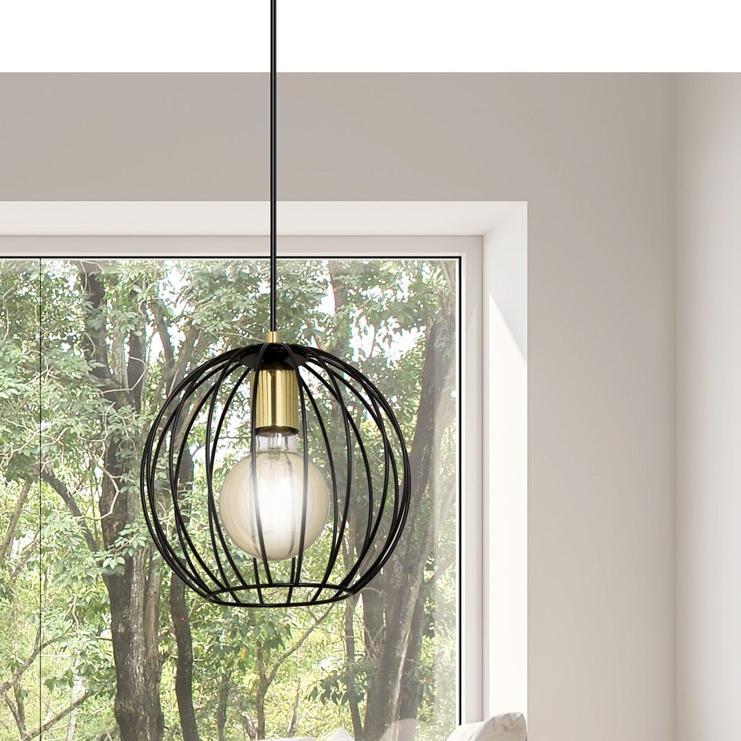 Lampa wisząca ALBIO 1 BLACK nowoczesna, loft, czarno/złota - LAITICA
