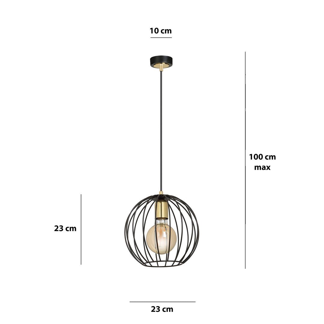 Lampa wisząca ALBIO 1 BLACK nowoczesna, loft, czarno/złota - LAITICA