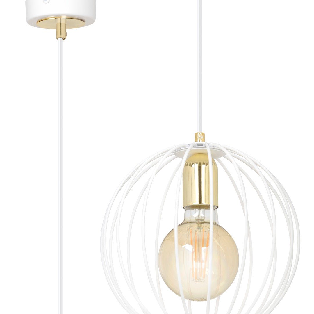 Lampa wisząca ALBIO 1 WHITE nowoczesna, loft, biało/złota - LAITICA