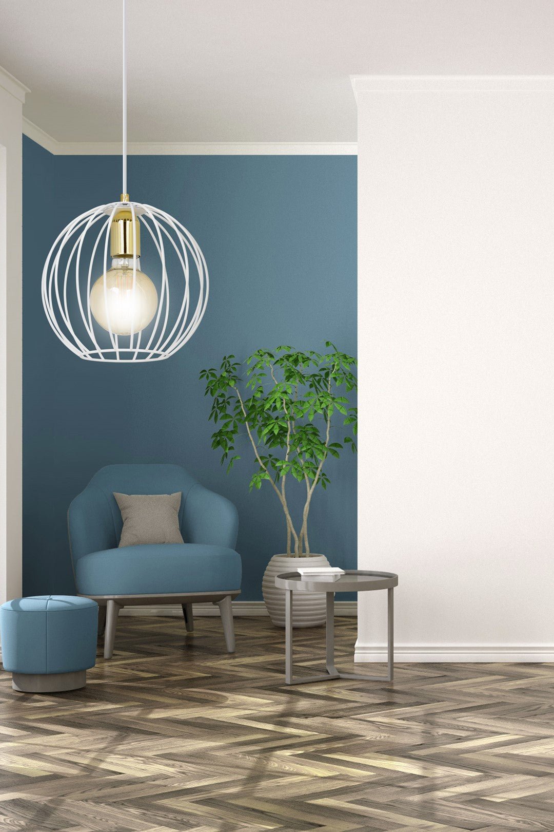 Lampa wisząca ALBIO 1 WHITE nowoczesna, loft, biało/złota - LAITICA