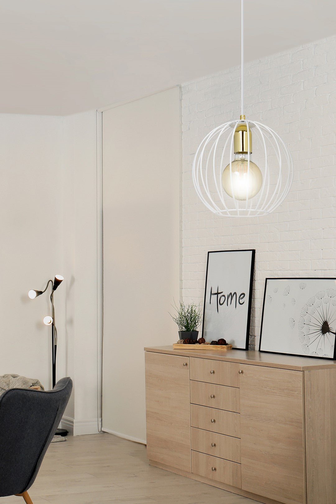 Lampa wisząca ALBIO 1 WHITE nowoczesna, loft, biało/złota - LAITICA