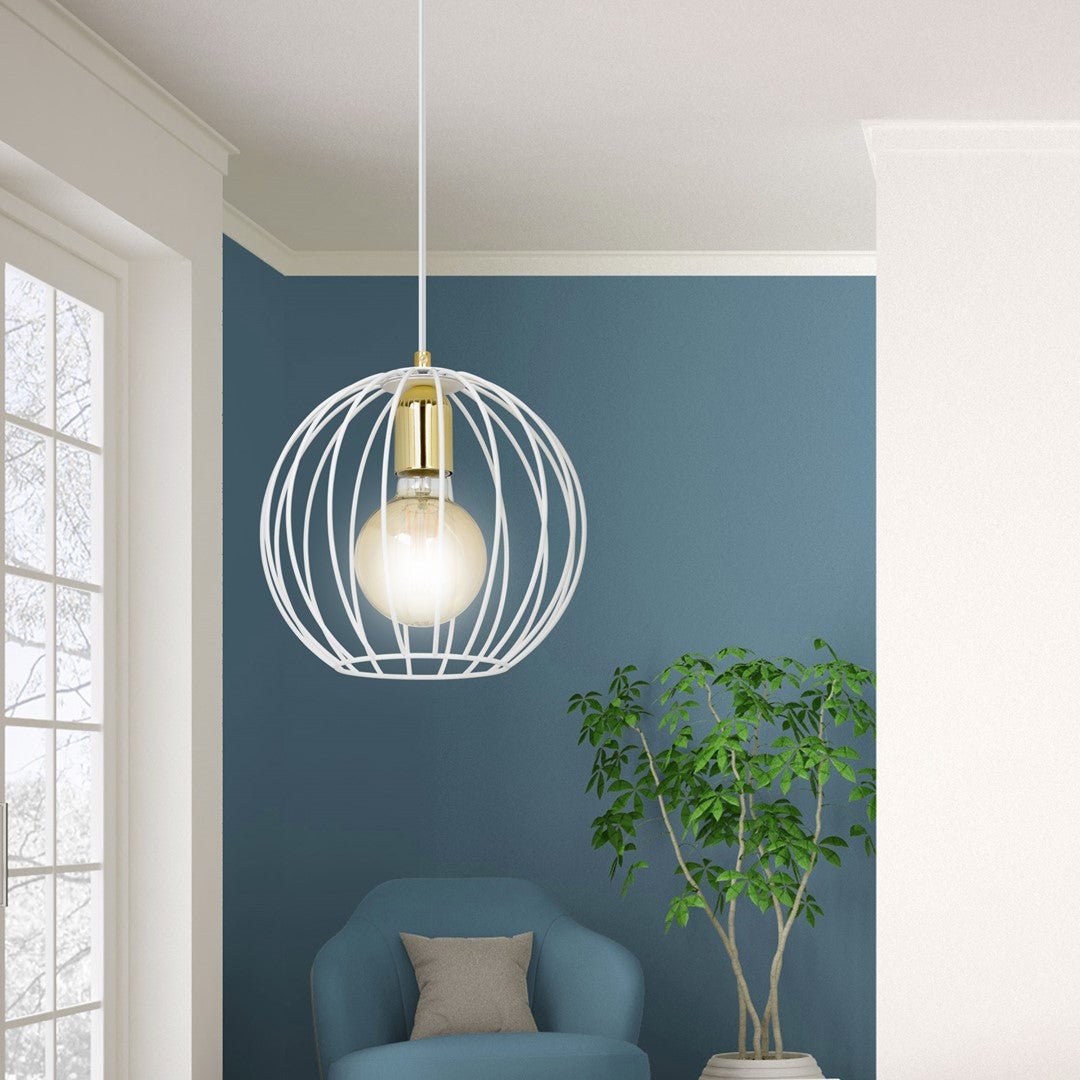 Lampa wisząca ALBIO 1 WHITE nowoczesna, loft, biało/złota - LAITICA