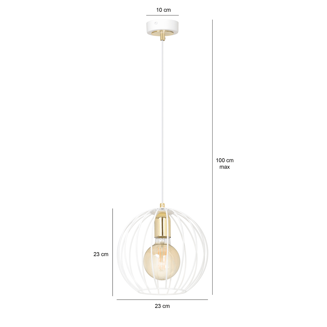 Lampa wisząca ALBIO 1 WHITE nowoczesna, loft, biało/złota - LAITICA