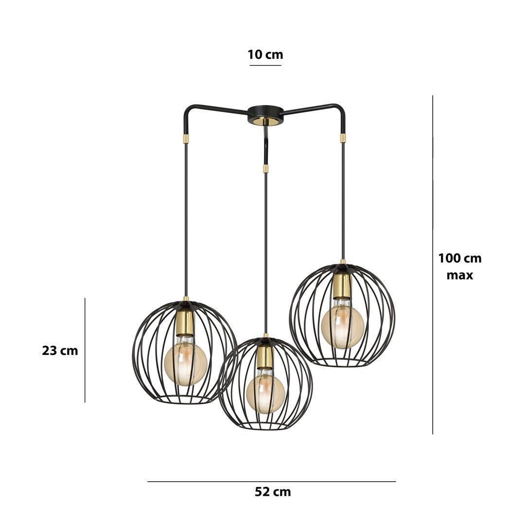 Lampa wisząca ALBIO 3 BLACK nowoczesna, loft, czarno/złota - LAITICA