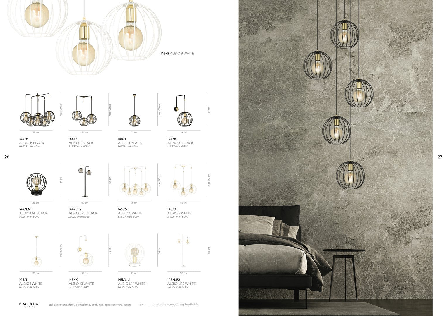 Lampa wisząca ALBIO 3 BLACK nowoczesna, loft, czarno/złota - LAITICA