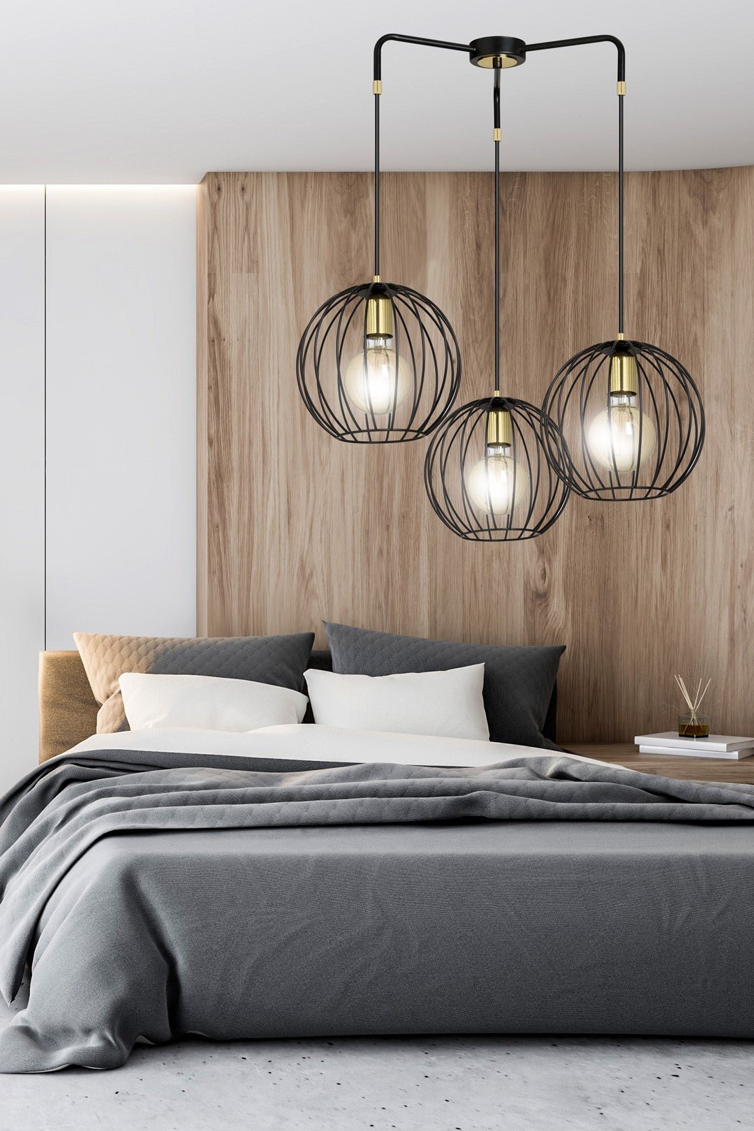 Lampa wisząca ALBIO 3 BLACK nowoczesna, loft, czarno/złota - LAITICA