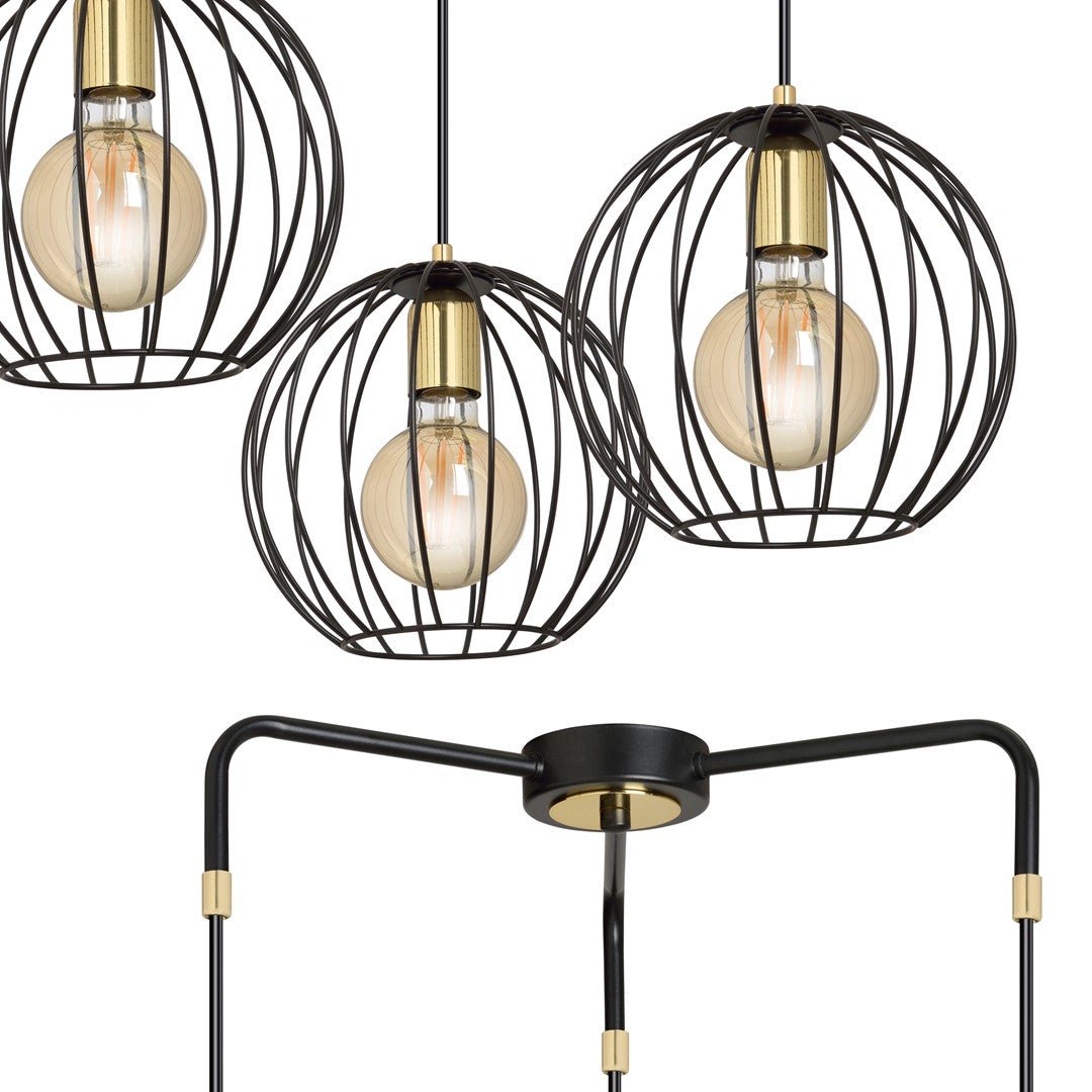 Lampa wisząca ALBIO 3 BLACK nowoczesna, loft, czarno/złota - LAITICA