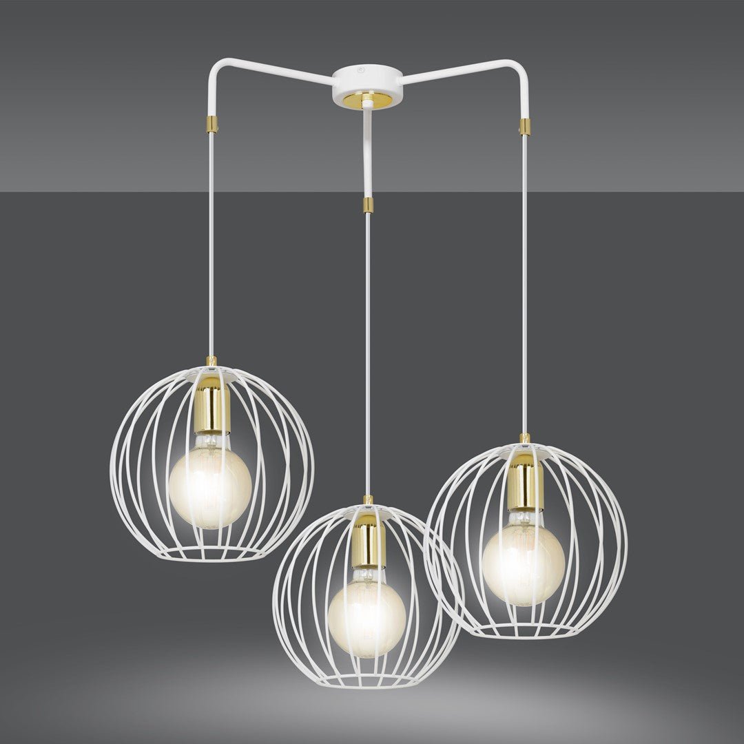 Lampa wisząca ALBIO 3 WHITE nowoczesna, loft, biało/złota - LAITICA