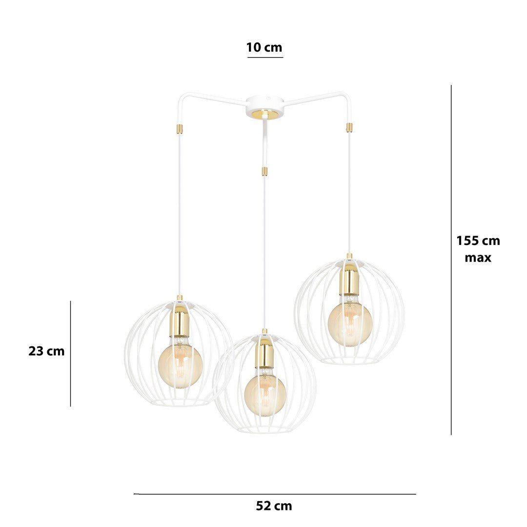 Lampa wisząca ALBIO 3 WHITE nowoczesna, loft, biało/złota - LAITICA