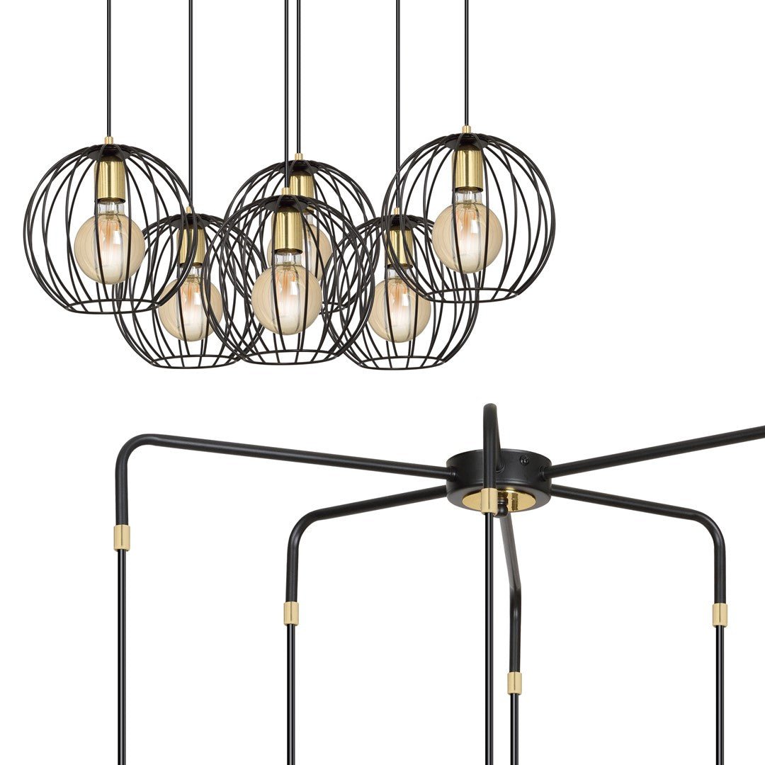 Lampa wisząca ALBIO 6 BLACK nowoczesna, loft, czarno/złota - LAITICA