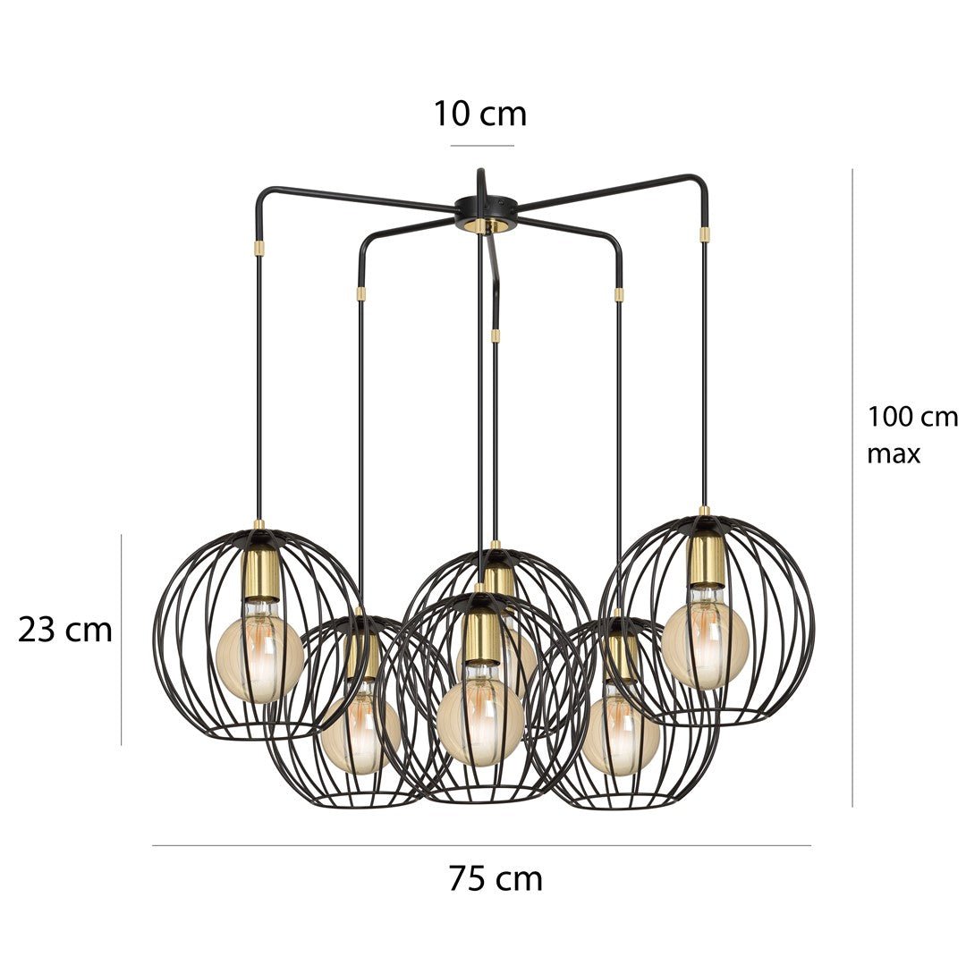 Lampa wisząca ALBIO 6 BLACK nowoczesna, loft, czarno/złota - LAITICA